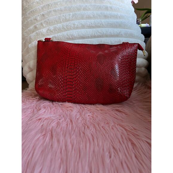 Michael Kors Red Snakeskin 3 Piece Tote Makeup Bag Wristlet Set - Picture 7 of 11